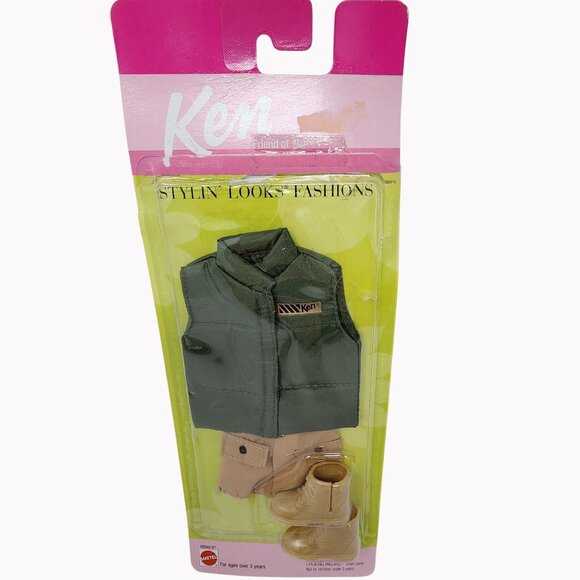 Vintage 1999 Mattel Stylin Looks Fashions Ken Doll Olive Green Vest Shorts